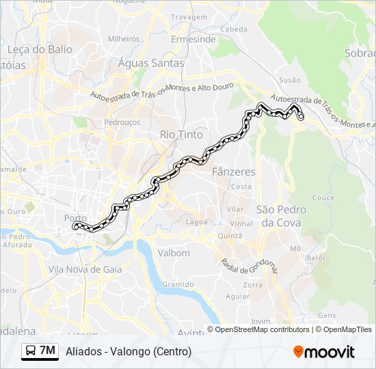 Mapa da linha do autocarro 7M.