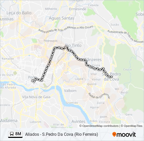 Mapa da linha do autocarro 8M.