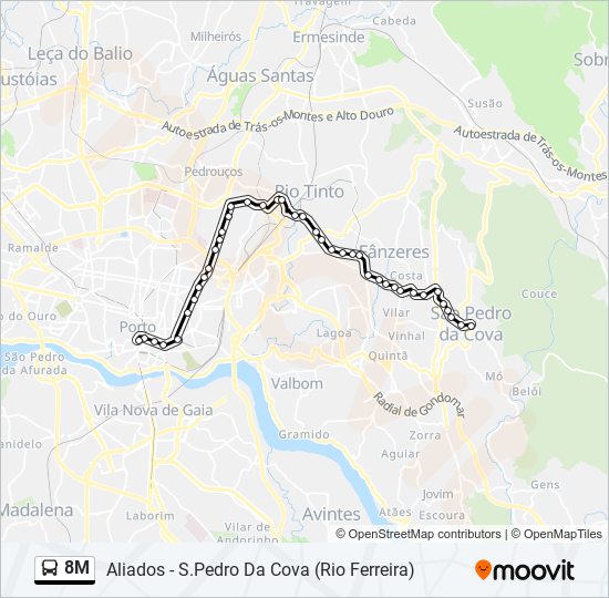Mapa da linha do autocarro 8M.