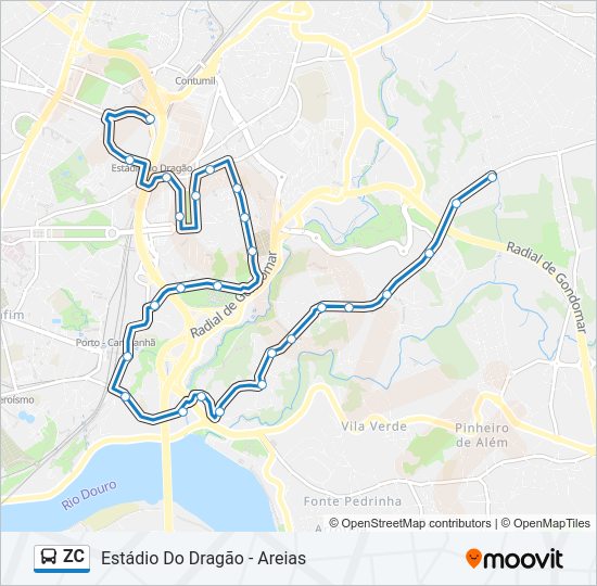 Mapa da linha do autocarro ZC.