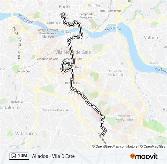 Mapa da linha do autocarro 10M.