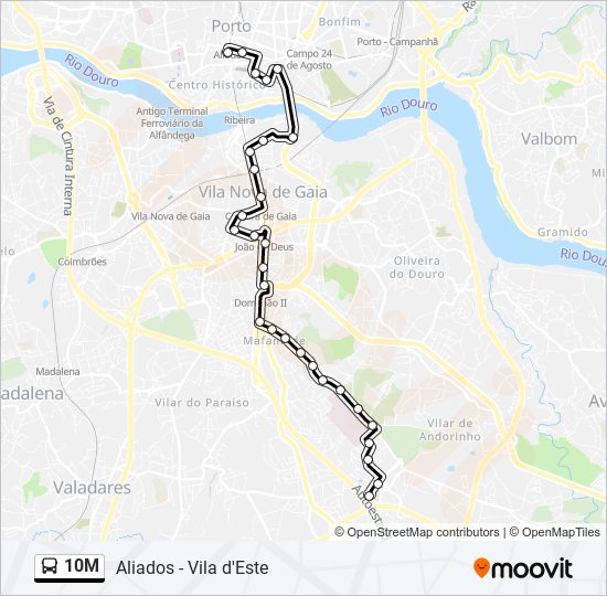 Mapa da linha do autocarro 10M.