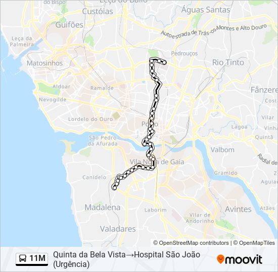 Mapa da linha do autocarro 11M.