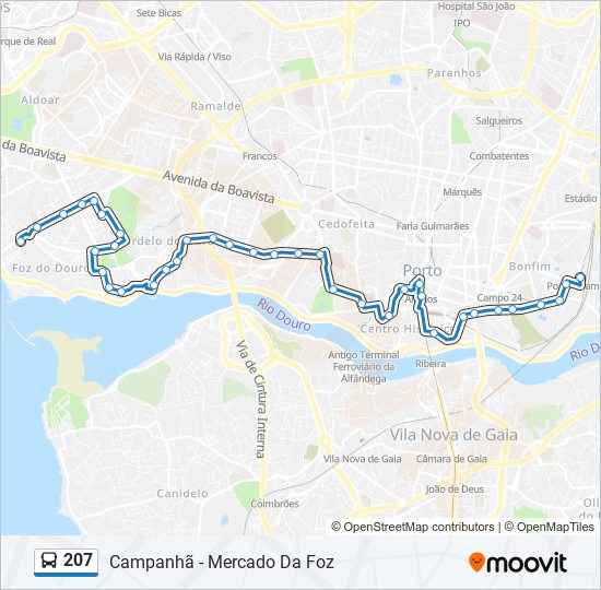 Mapa da linha do autocarro 207.