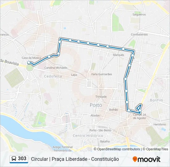 303 Bus Line Map