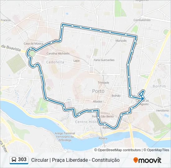 303 Bus Line Map