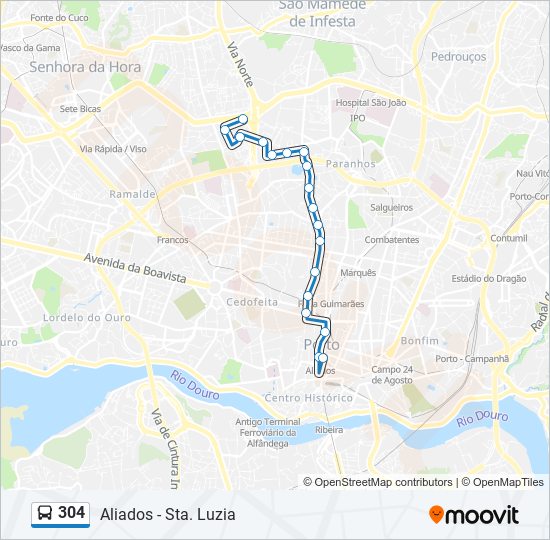 Mapa da linha do autocarro 304.