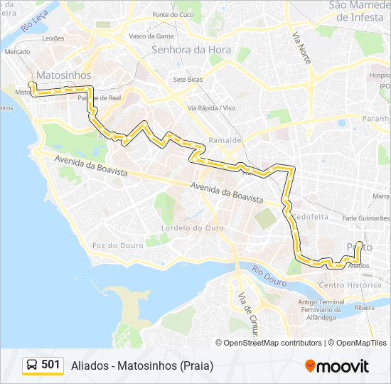 Mapa da linha do autocarro 501.