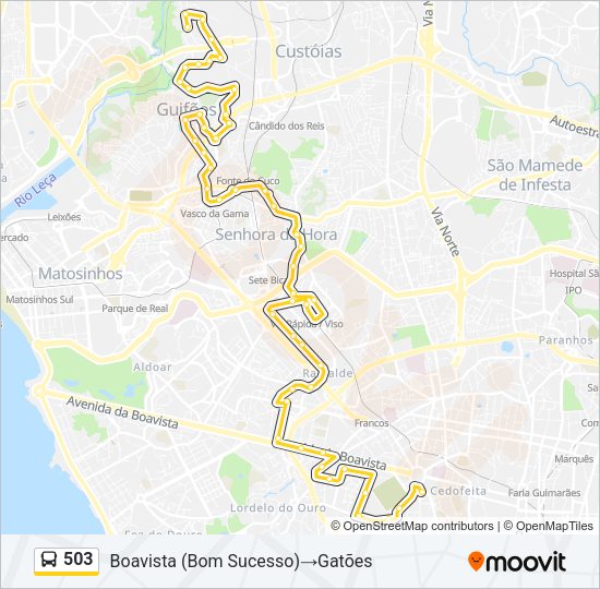 Mapa da linha do autocarro 503.
