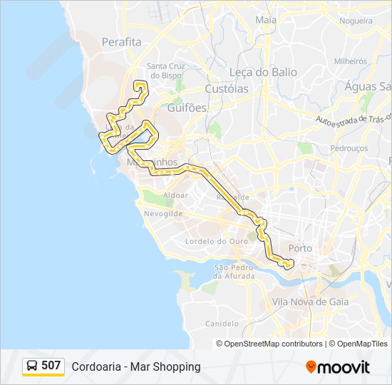 Mapa da linha do autocarro 507.