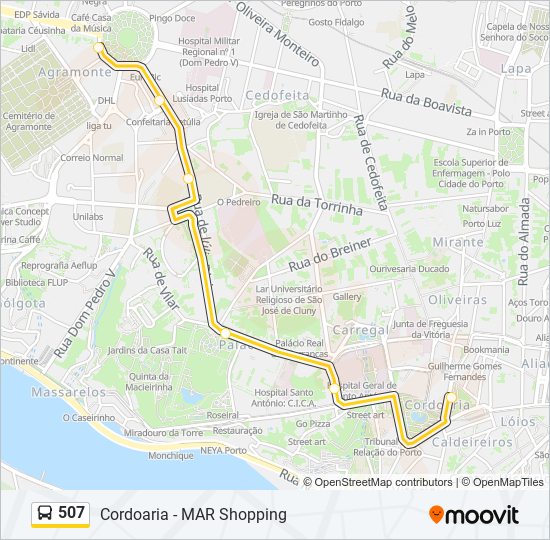 Mapa da linha do autocarro 507.
