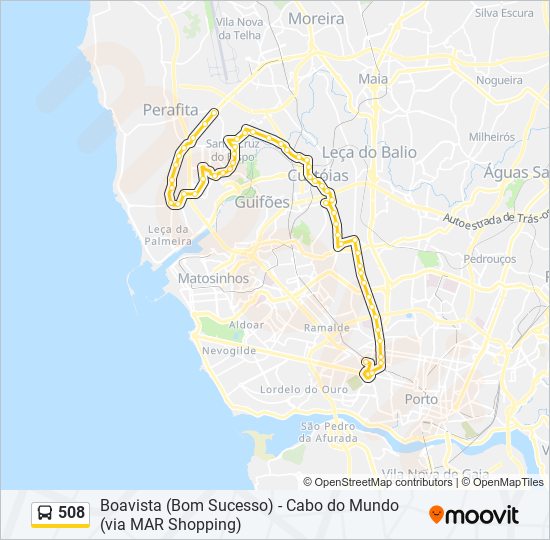 Mapa da linha do autocarro 508.