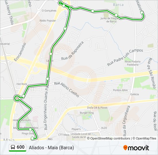 Mapa da linha do autocarro 600.