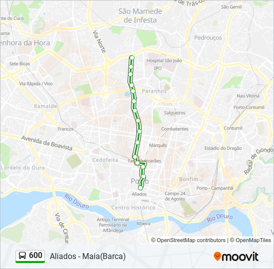 Mapa da linha do autocarro 600.