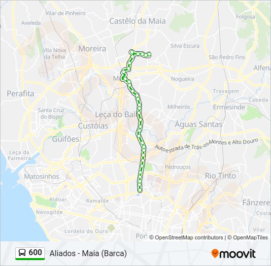 Mapa da linha do autocarro 600.