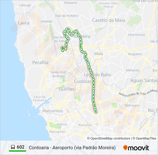 Mapa da linha do autocarro 602.