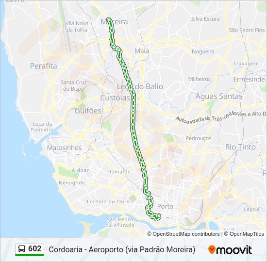 Mapa da linha do autocarro 602.