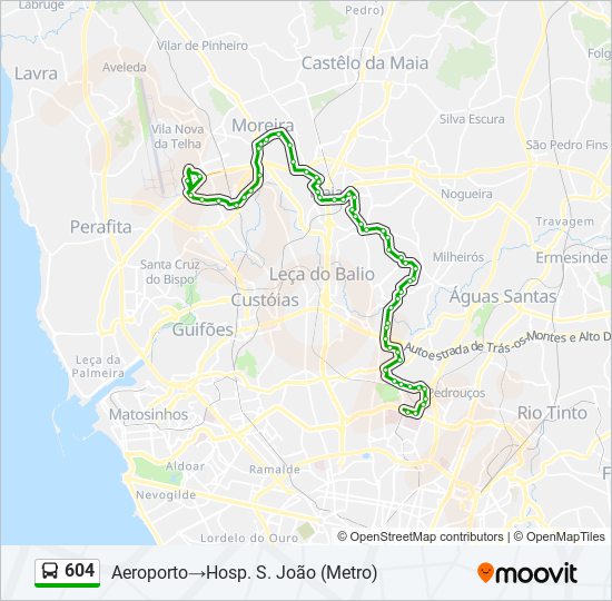 Mapa da linha do autocarro 604.