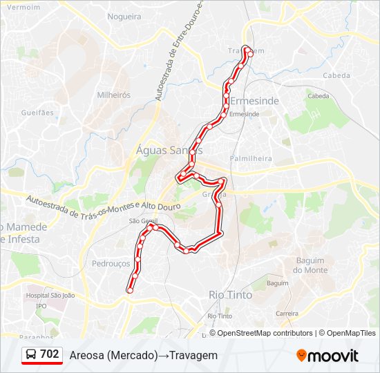 Mapa da linha do autocarro 702.