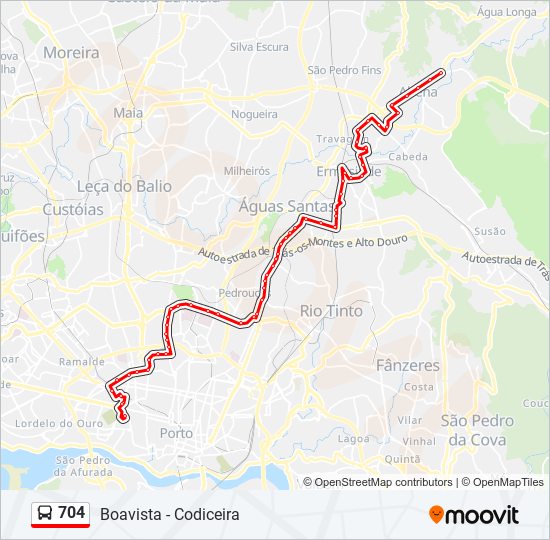 Mapa da linha do autocarro 704.