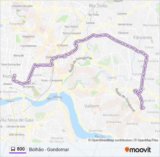 Mapa da linha do autocarro 800.
