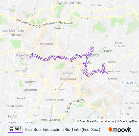 Mapa da linha do autocarro 803.