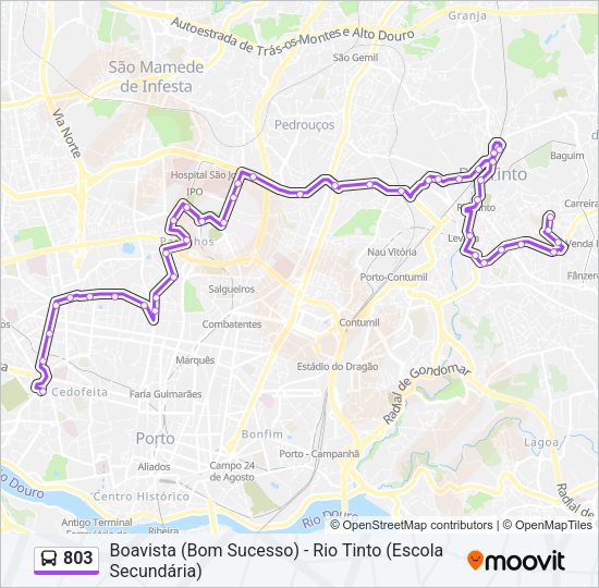 Mapa da linha do autocarro 803.