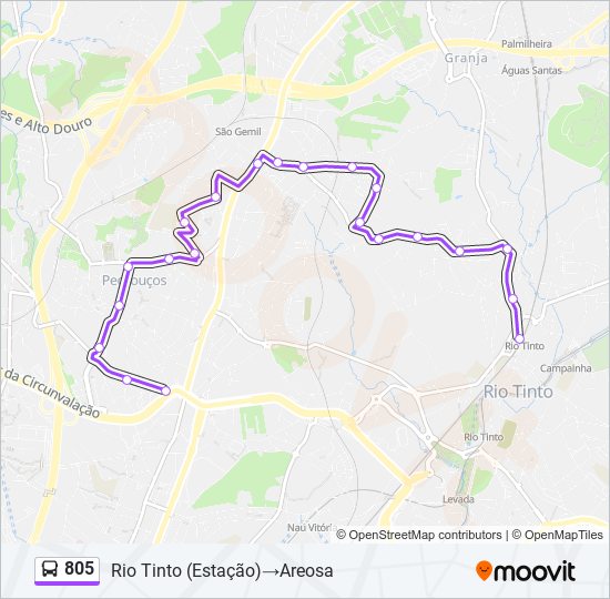 Mapa da linha do autocarro 805.