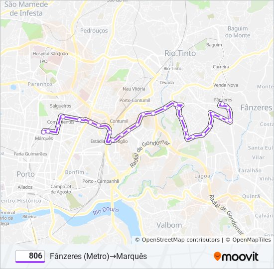 806 Route: Schedules, Stops & Maps - Fânzeres (Metro)‎→Marquês (Updated)