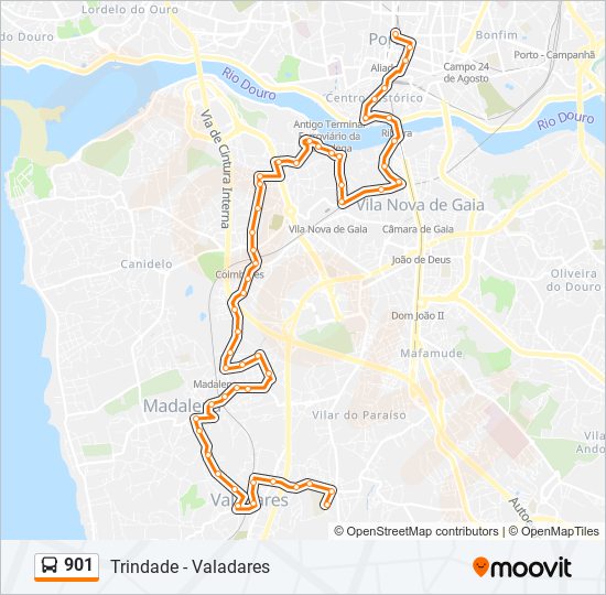 Mapa da linha do autocarro 901.