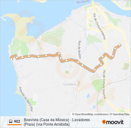 Mapa da linha do autocarro 902.