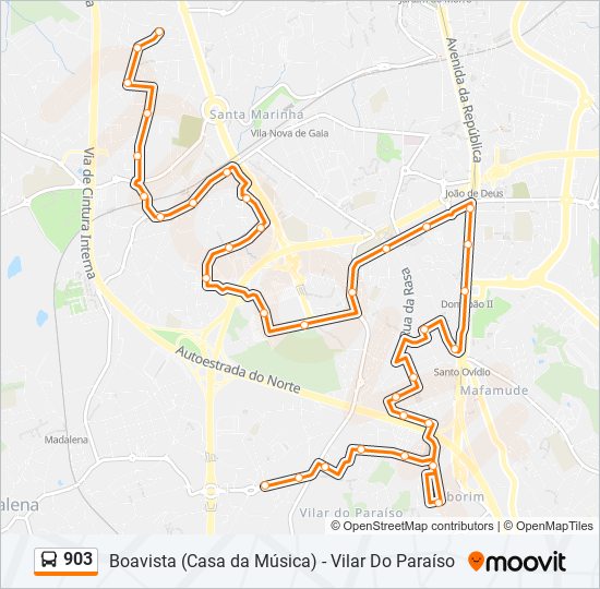 Mapa da linha do autocarro 903.