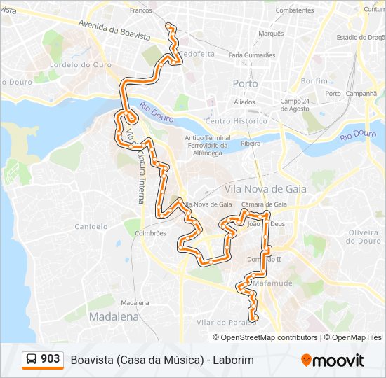 Mapa da linha do autocarro 903.