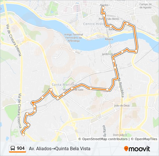 Bus 904 Route Map 904 Route: Schedules, Stops & Maps - Av. Aliados‎→Quinta Bela Vista  (Updated)