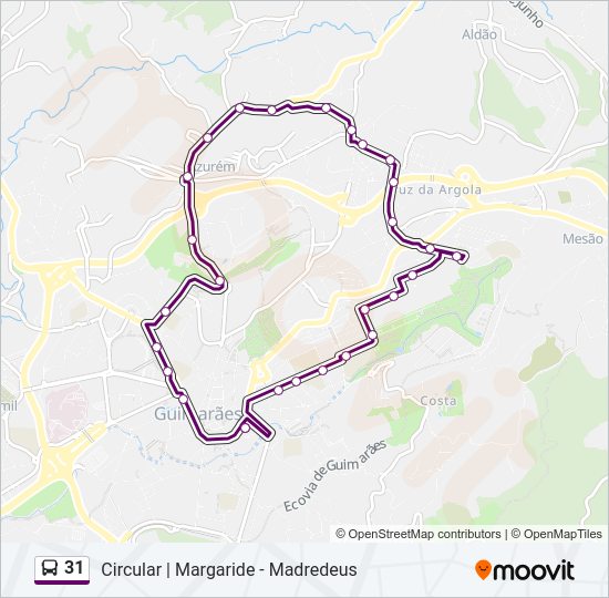 Mapa da linha do autocarro 31.