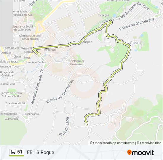 Mapa da linha do autocarro 51.