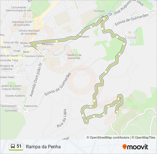 Mapa da linha do autocarro 51.