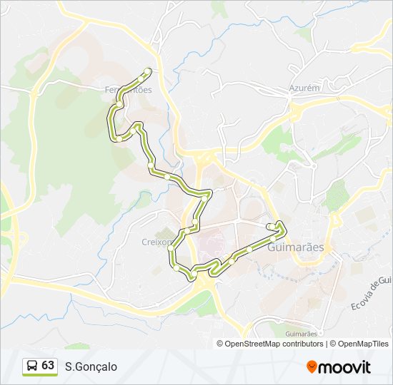 Mapa da linha do autocarro 63.