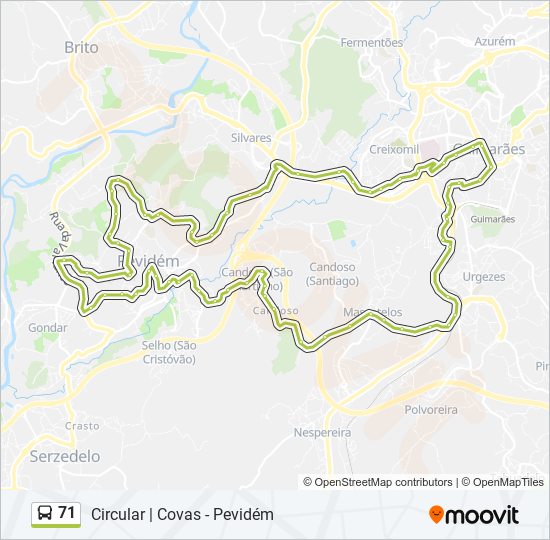 Mapa da linha do autocarro 71.