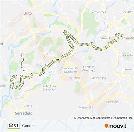 Mapa da linha do autocarro 81.