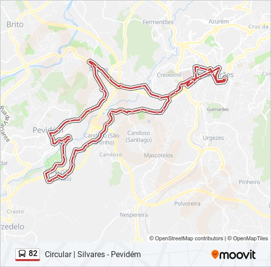 Mapa da linha do autocarro 82.