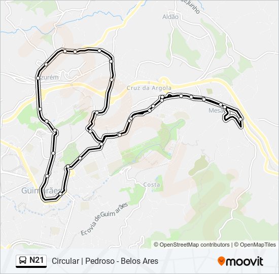 Mapa da linha do autocarro N21.