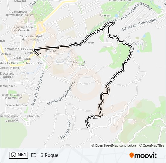 Mapa da linha do autocarro N51.