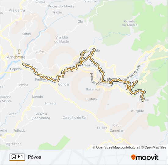 Mapa da linha do autocarro E1.