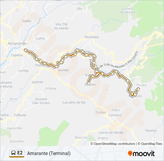 Mapa da linha do autocarro E2.