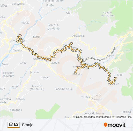 Mapa da linha do autocarro E2.