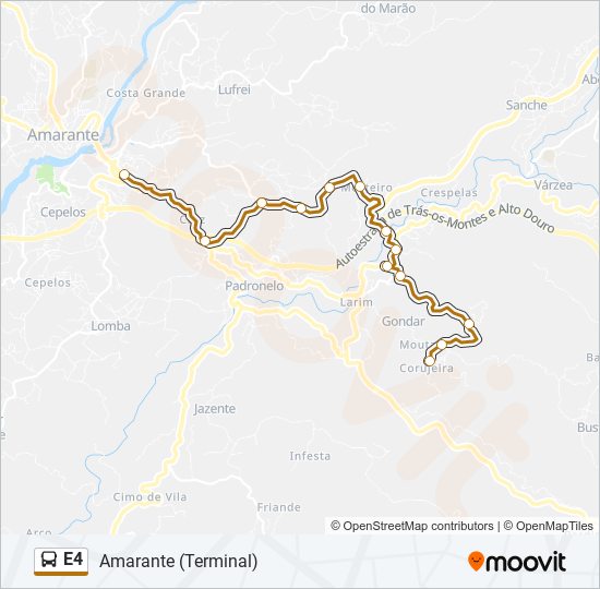 Mapa da linha do autocarro E4.