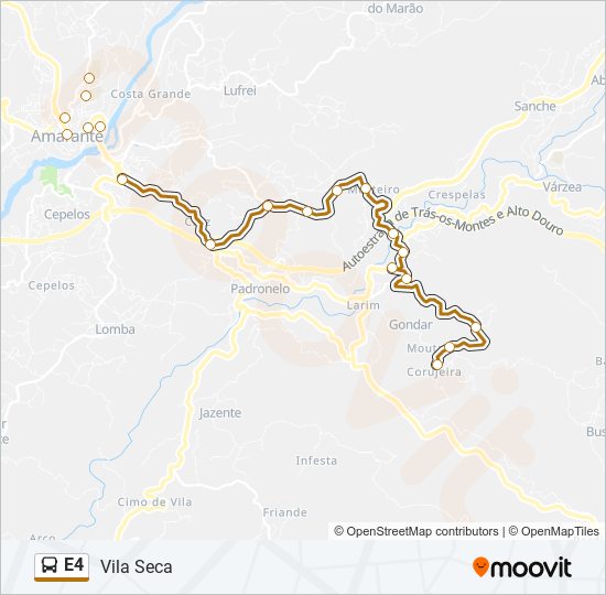 Mapa da linha do autocarro E4.