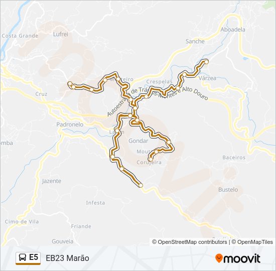 Mapa da linha do autocarro E5.