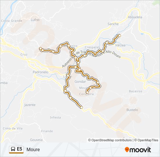 Mapa da linha do autocarro E5.